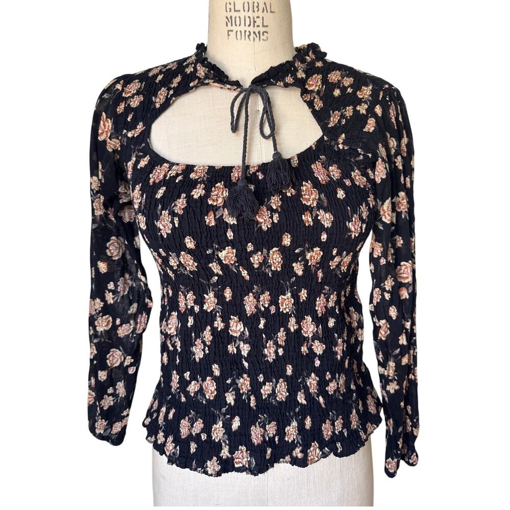 Blue Boheme Morgan Printed Blouse Long Sleeves Black Rose One Size Romantic